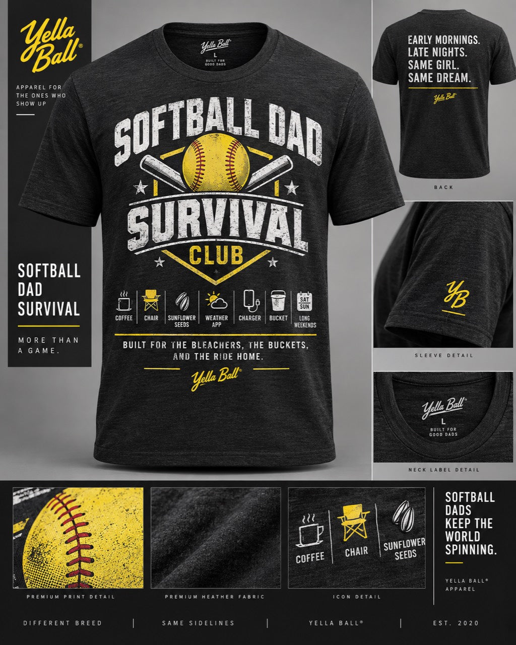 Softball Dad Survival Club shirt and design details