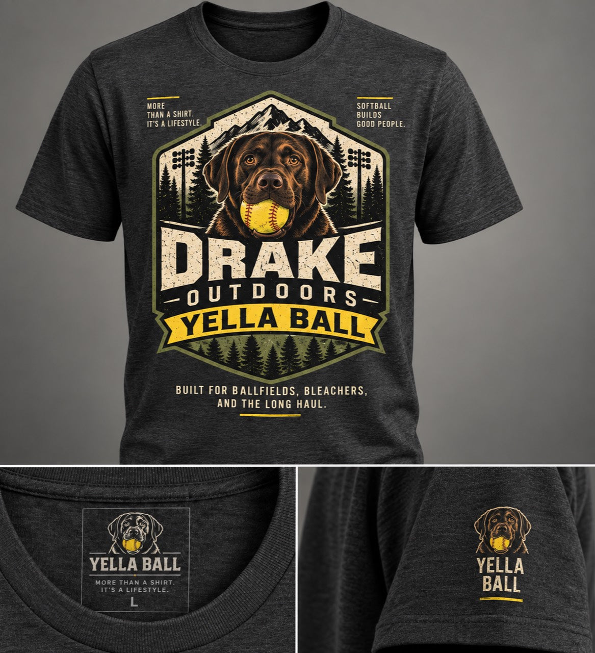 Drake Outdoors Yella Ball crest shirt with neck and sleeve details