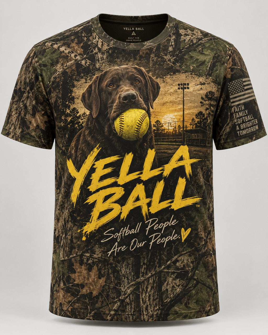 Yella Ball camouflage shirt featuring Drake with a yellow softball
