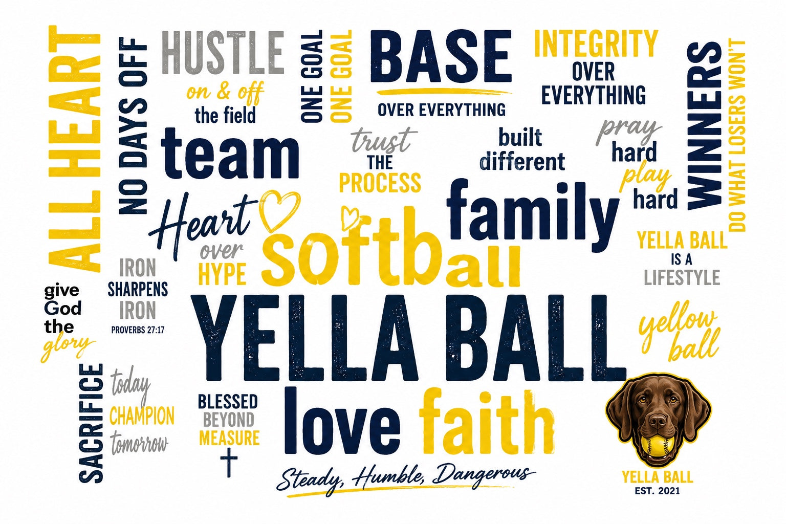 Yella Ball softball, family and faith word-art board